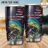 Maxcorners Fishing Tumbler Dark Distressed Flag Stripe Design Personalized Name Tumbler (13 Species)