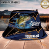 Maxcorners Fishing Navy Gold Wave Personalized Name 3D Bucket Hat (12 Fish Species)
