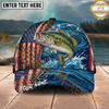 Maxcorners Fishing American Flag Wave Hook Personalized Name 3D Cap (12 Fish Species)