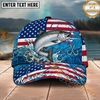 Maxcorners Fishing Distressed American Flag Water Splash Personalized Name 3D Cap (12 Fish Species)