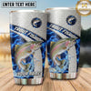 Maxcorners Fishing Tumbler Silver Blue Honeycomb Badge Design Personalized Name Tumbler (13 Species)