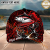 Maxcorners Fishing Red Black Anchor Compass Personalized Name 3D Cap (12 Fish Species)