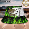 Maxcorners Fishing Vibrant Green Flame Fishing Action with Bold Graphic Personalized Name 3D Bucket Hat (13 Fish Species)
