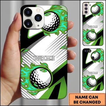 Maxcorners Golf Geometric Diagonal Lines Flaming Golf Ball Green Personalized Phone Case