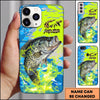 Maxcorners Neon Blue Lime Camo Splash Personalized Name Phone Case (13 Fish Species)