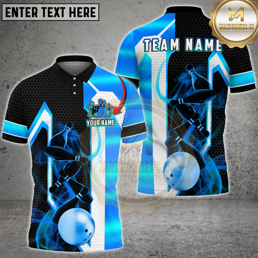 Maxcorners Bowling Black Gold Pins And Ball Geometric Multicolor Options Personalized Name, Team Name 3D Shirt (4 Colors)