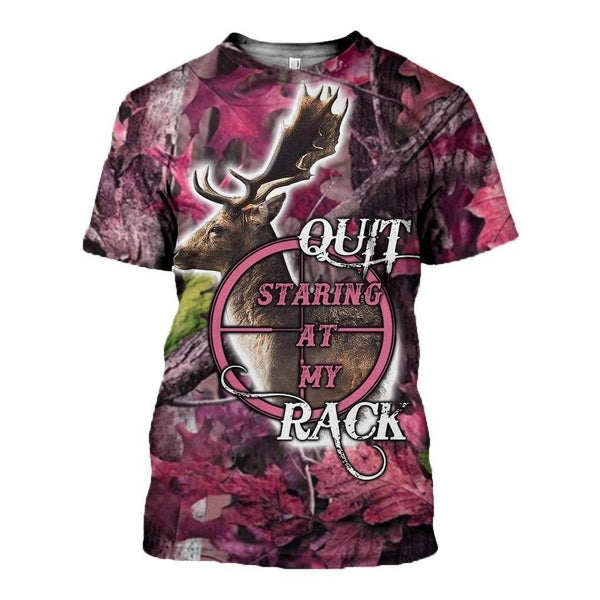 Maxcorners Pink Camo Deer Hunting Custom Name Shirt 3D All Over Printed Clothes