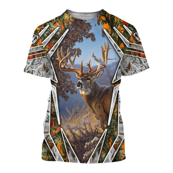 Maxcorners Orange Camouflage Deer Hunting Custom Name Shirt 3D All Over Printed Clothes