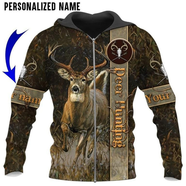 Maxcorners Deer Hunting Brown Camo Custom Name Shirt 3D All Over Printed Clothes