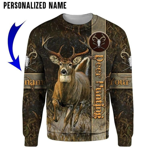 Maxcorners Deer Hunting Brown Camo Custom Name Shirt 3D All Over Printed Clothes