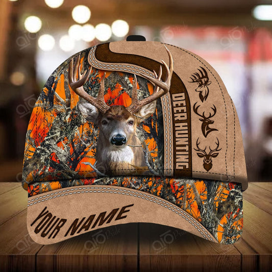 Maxcorners Harold Omond Leather Pattern Hunting Deer Personalized Hats 3D Multicolored