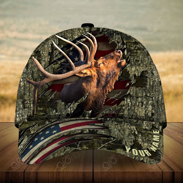 Maxcorners Premium Elk Hunting Personalized Hats 3D Multicolored