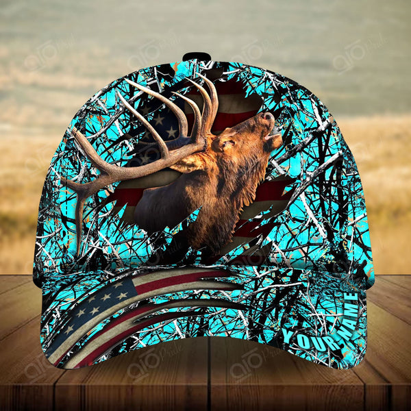 Maxcorners Premium Elk Hunting Personalized Hats 3D Multicolored