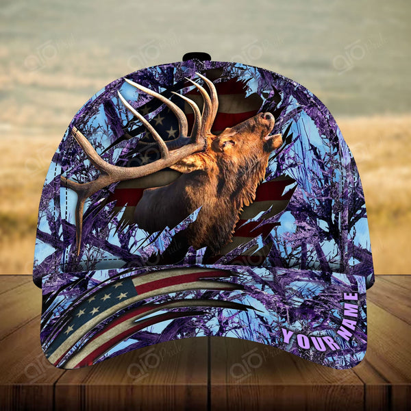 Maxcorners Premium Elk Hunting Personalized Hats 3D Multicolored