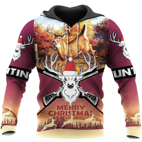 Maxcorners Merry Christmas Deer Hunting Hoodie 3D All Over Print Xmas Hunter Tshirt Christmas Gift For Deer Hunter