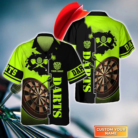 Maxcorners Darts Green Pattern Customized Name 3D Hawaiian Shirt