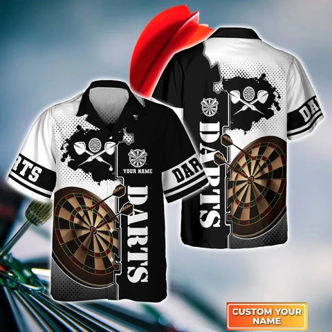 Maxcorners Darts White Pattern Customized Name 3D Hawaiian Shirt