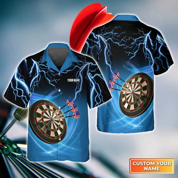 Maxcorners Darts Blue Thunder Lightning Customized Name 3D Hawaiian Shirt