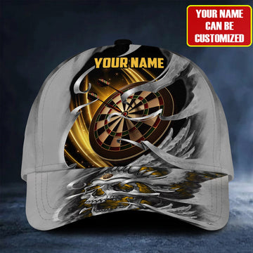 Maxcorners Personalized Name Multicolor Teal Skull Darts All Over Printed Classic Cap, Idea Gift for Dart Player LM0402