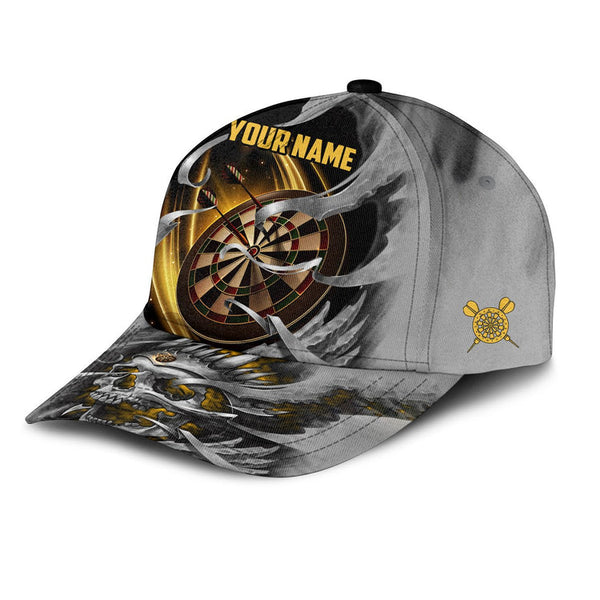 Maxcorners Yellow Teal Skull Darts Personalized Name 3D Cap