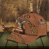 Maxcorners Deer Hunting Leather Pattern Wooden Pattern Personalized Cap