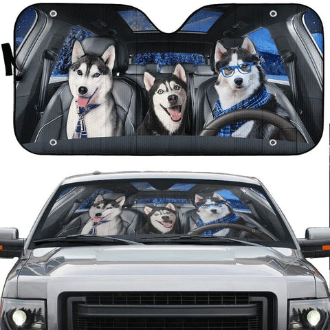 Maxcorners Happy Husky Family Car Sunshade, Dog Cute Car Sun Shade Cover