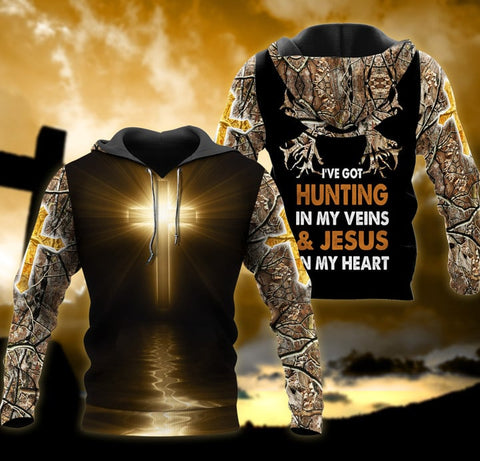 Maxcorners Hunting In My Vein And Jesus In My Heart All Over Printed Unisex Shirt