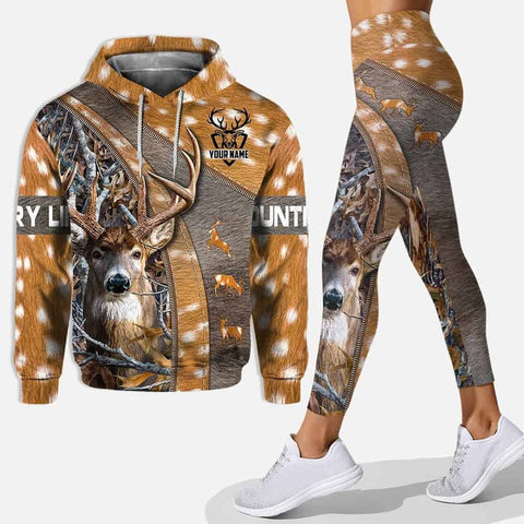 Maxcorners Personalized Name Deer Country Life Leggings and Hoodie Set