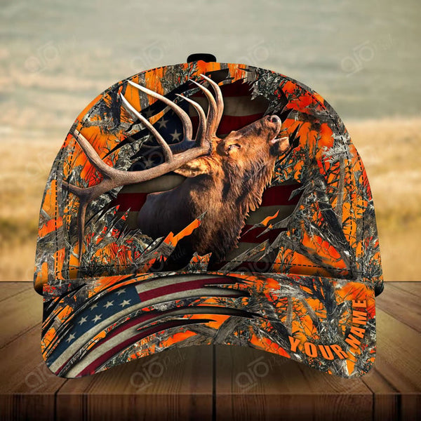 Maxcorners Premium Elk Hunting Personalized Hats 3D Multicolored