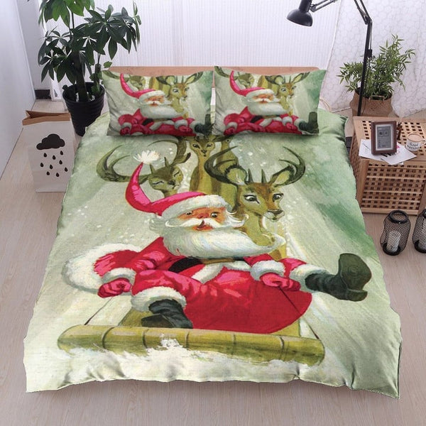 Maxcorners Santa Claus And Reindeer All Over Printed Bedding Set