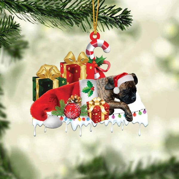MAXCORNERS BLACK AND WHITE SHIH TZU MERRY CHRISTMAS HANGING ORNAMENT