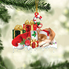 MAXCORNERS BRINDLE BOXER1 MERRY CHRISTMAS HANGING ORNAMENT