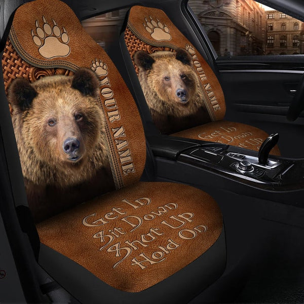 Maxcorners Personalized Name Cool Bear Leather Hold On Funny Car Seat Covers