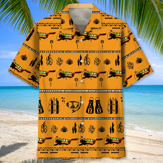 Maxcorners Scuba Diving Vintage Tool Colorful Hawaiian Shirt