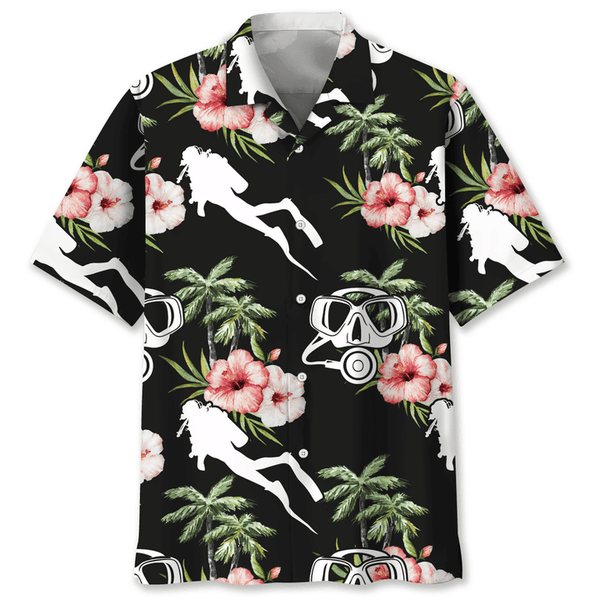 Maxcorners Scuba Diving Nature Flower Colorful Hawaiian Shirt