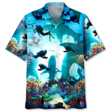 Maxcorners Scuba Diving Shark Colorful Hawaiian Shirt