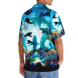 Maxcorners Scuba Diving Shark Colorful Hawaiian Shirt