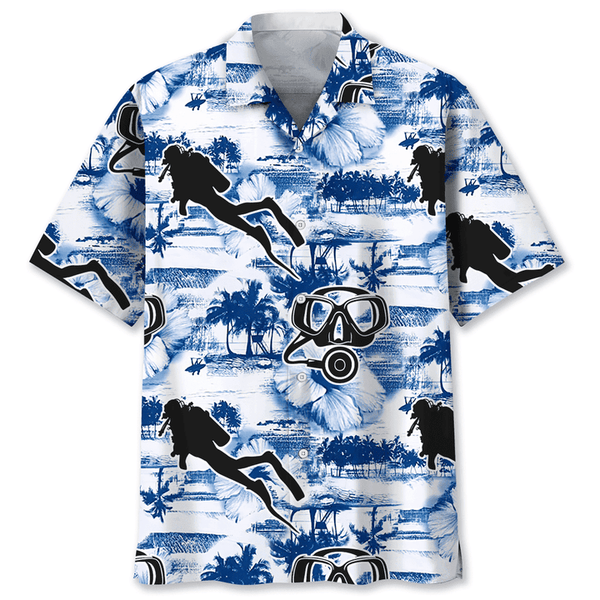 Maxcorners Scuba Diving Blue Naturel Colorful Hawaiian Shirt