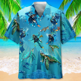 Maxcorners Scuba Diving Turtle Colorful Hawaiian Shirt