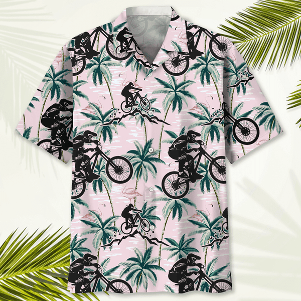 Maxcorner MOUNTAIN BIKE TROPICAL PINK HAWAIIAN SHIRT