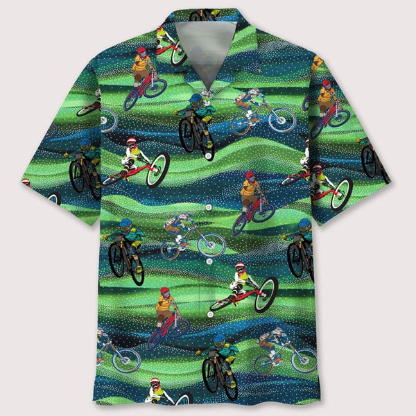 Maxcorner MOUNTAIN BIKE SEAMLESS PATTERN HAWAIIAN SHIRT
