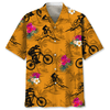 Maxcorner MOUNTAIN BIKE ORANGE TROPICAL HAWAIIAN SHIRT