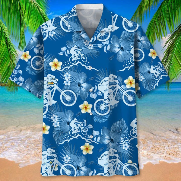 Maxcorner MOUNTAIN BIKE BLUE NATURE HAWAIIAN SHIRT
