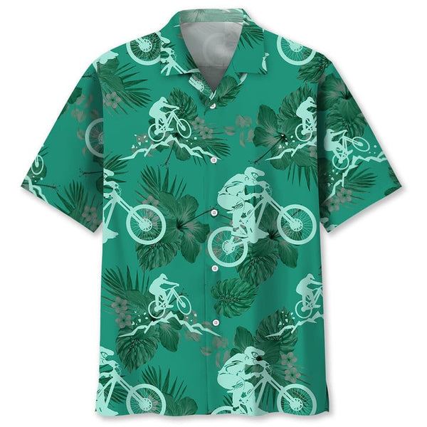 Maxcorner MOUNTAIN BIKE KELLY GREEN HAWAIIAN SHIRT
