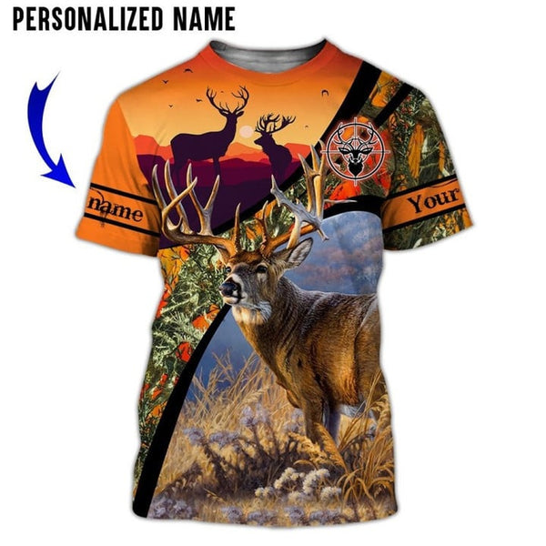 Maxcorners Deer Hunting For Hunter Orange Camo Custom Name Shirt 3D All Over Printed Clothes