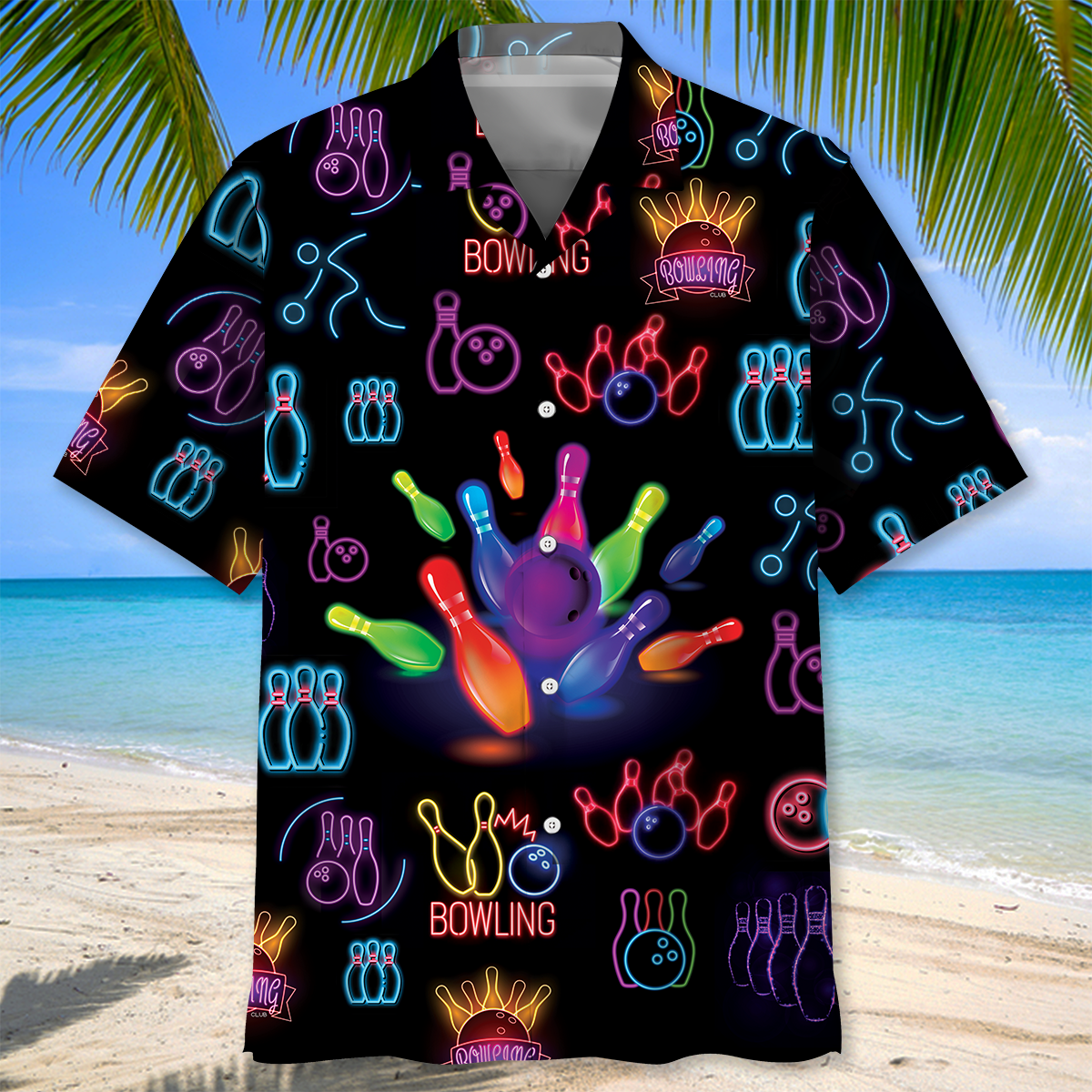 Maxcorners Bowling Neon Hawaiian Shirt