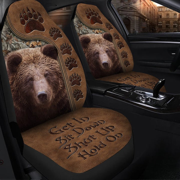 Maxcorners Grizzly Bear Hunting Hold on Funny Car Seat Covers