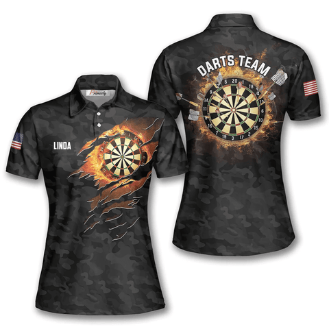 Maxcorners Fire Flame Black Camouflage Darts Personalized Name And Team 3D Shirt
