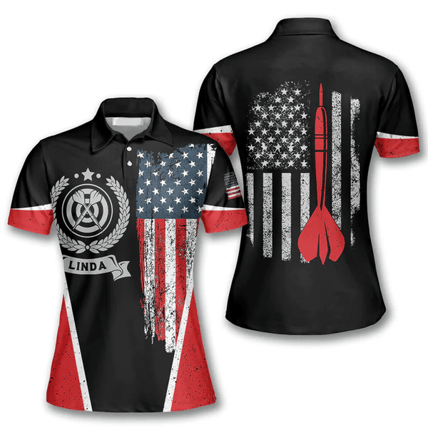 Maxcorners USA Flag Emblem Darts Personalized Name 3D Shirt