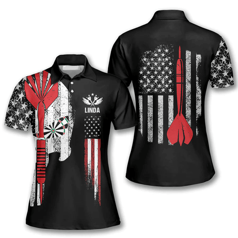 Maxcorners Skull Darts American Flag Personalized Name 3D Shirt